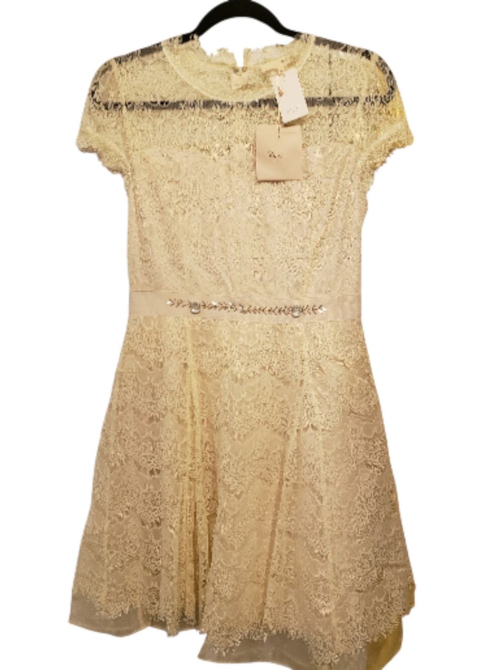 Ryu Anthropologie Cream Lace Dress Short Sleeve High Neck Nwt Medium